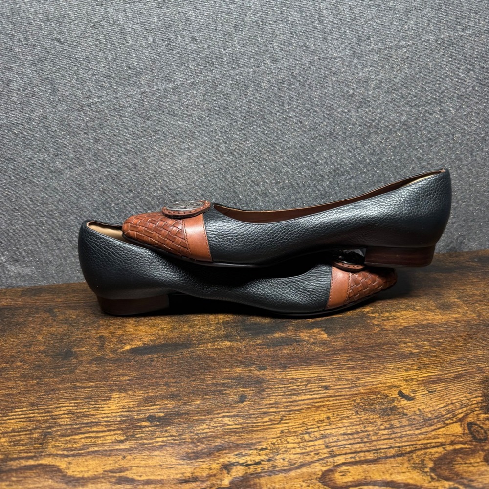 Brighton Ebony Black Brown Leather Woven Pointed Toe Flats Size 7.5M Medallion - Picture 5 of 7
